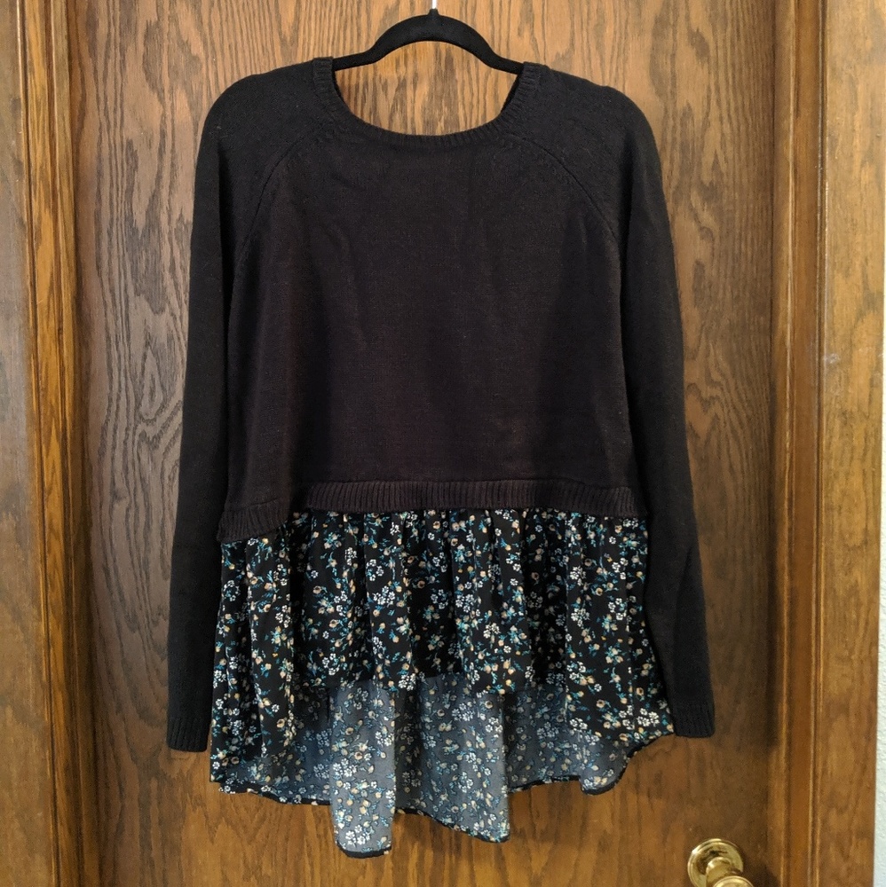 LC Lauren Conrad Black and Floral Sweater